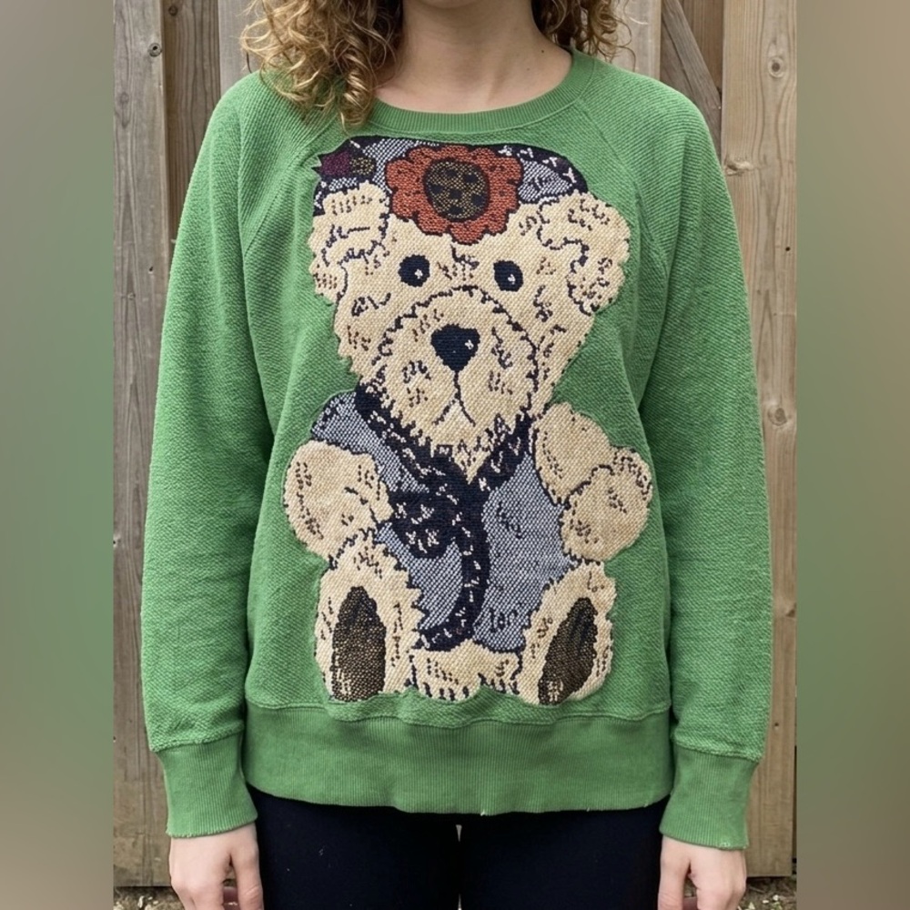 AERIE Custom Handmade Tapestry Bear Oversized Crewneck - Size Medium